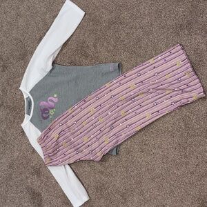 Gray and White Top with Purple Striped Pants